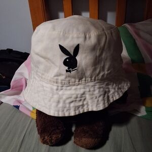 PLAYBOY Cream Bucket Hat with Black Logo